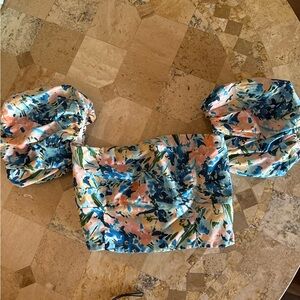 Floral Puff Sleeve Abercrombie and Fitch Crop Top
